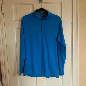 Under Armour Collared Shirt Blue Long Sleeve Polo Golf Heatgear Size Medium